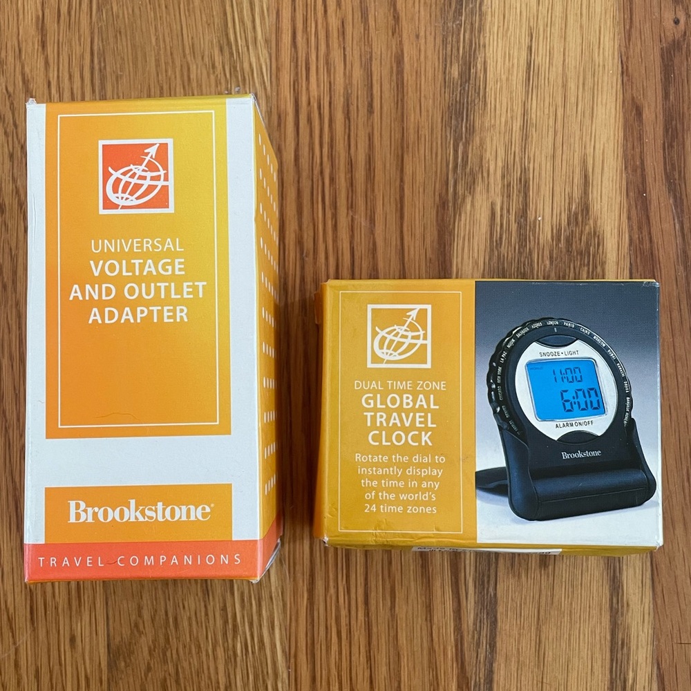Brookstone Universal Voltage & Outlet Adapter & Dual Time Zone Clock